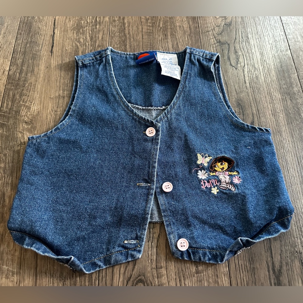 Vintage Nick Jr Dora the Explorer Denim Vest with Pink Buttons